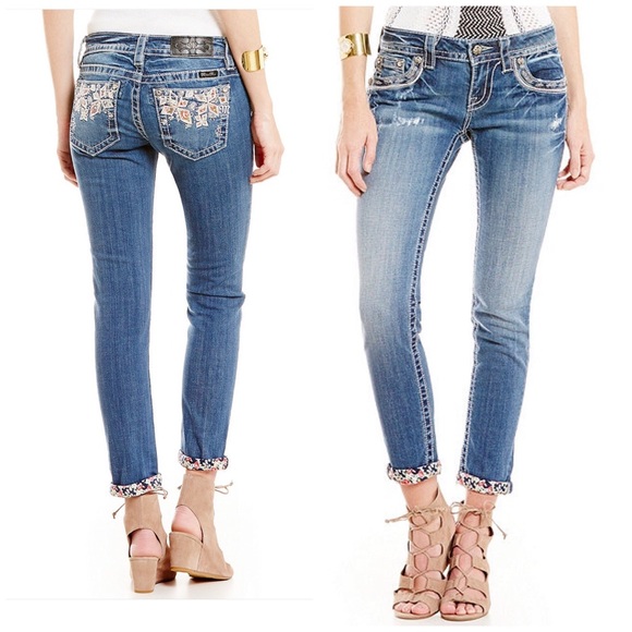 Miss Me Skinnies with Floral Cuffs - Picture 4 of 4